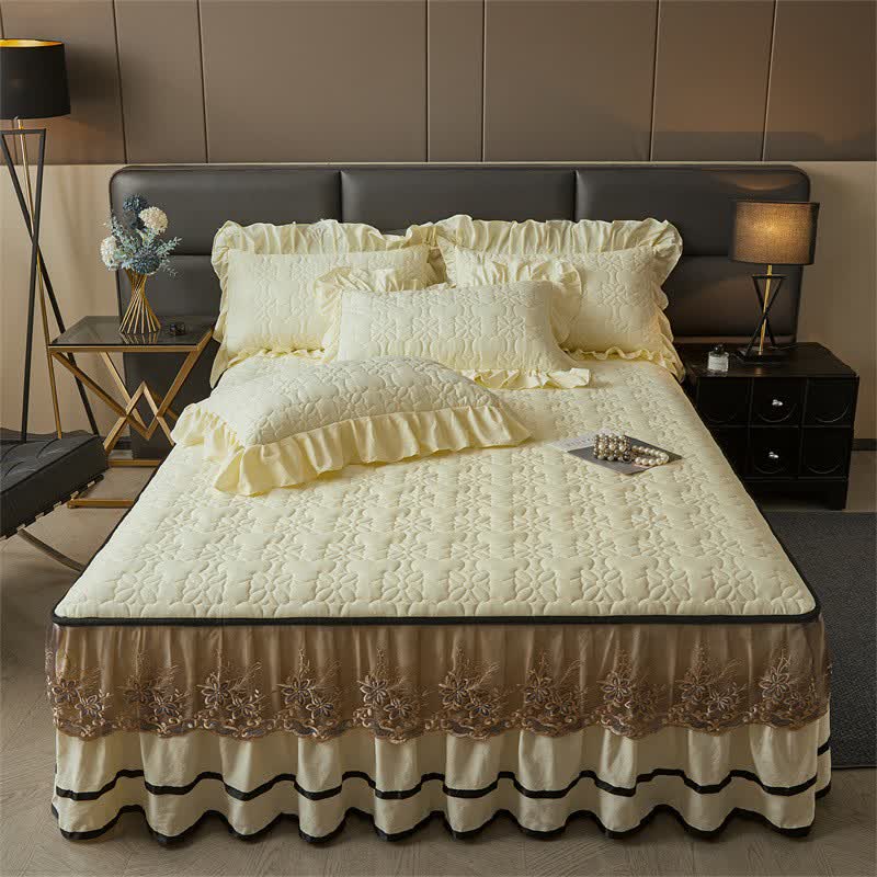 Lenzuolo trapuntato Ownkoti con gonna da letto staccabile - Giallo - Gonna letto con 2 federe - Matrimoniale Grande - image 8