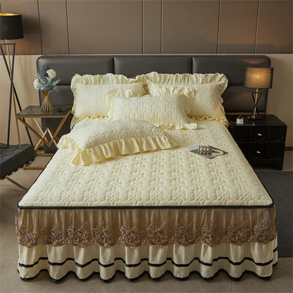 Lenzuolo trapuntato Ownkoti con gonna da letto staccabile - Giallo - Gonna letto con 2 federe - Matrimoniale Grande - image 8