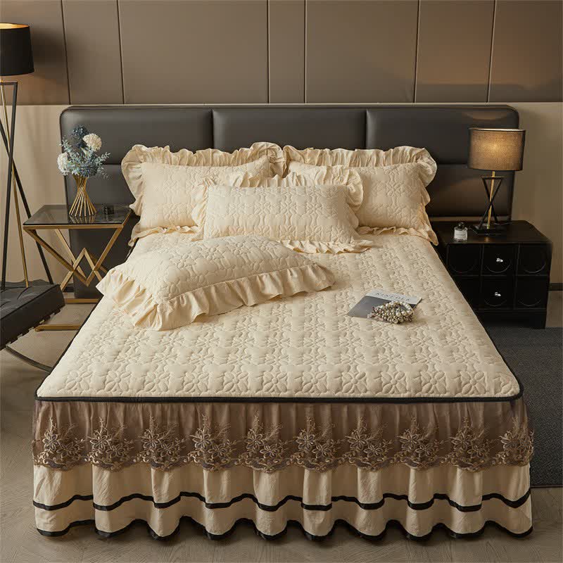 Lenzuolo trapuntato Ownkoti con gonna da letto staccabile - Champagne - Gonna letto con 2 federe - Matrimoniale Grande - image 6