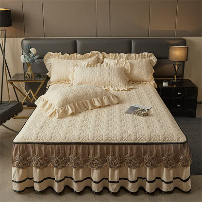 Lenzuolo trapuntato Ownkoti con gonna da letto staccabile - Champagne - Gonna letto con 2 federe - Matrimoniale Grande - image 6