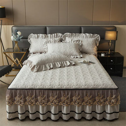 Lenzuolo trapuntato Ownkoti con gonna da letto staccabile - Grigio - Gonna letto con 2 federe - Matrimoniale Grande - image 7