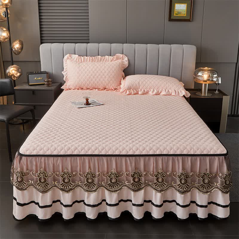 Lenzuolo trapuntato Ownkoti con gonna da letto rimovibile - Rosa chiaro - 2 federe - 48cm x 74cm - image 11