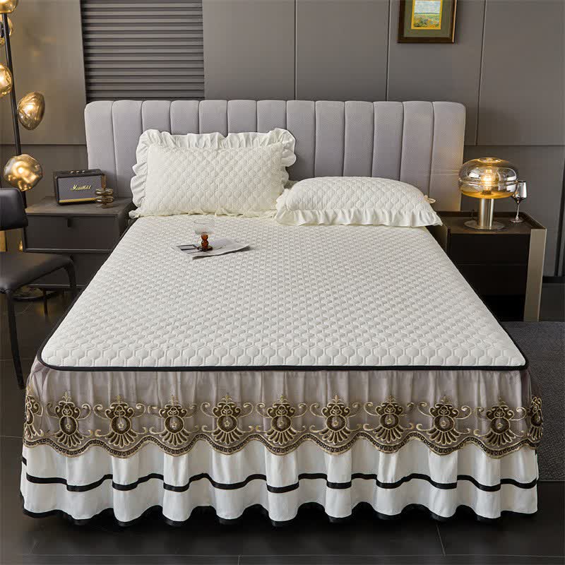 Lenzuolo trapuntato Ownkoti con gonna da letto rimovibile - Beige - 2 federe - 48cm x 74cm - image 0