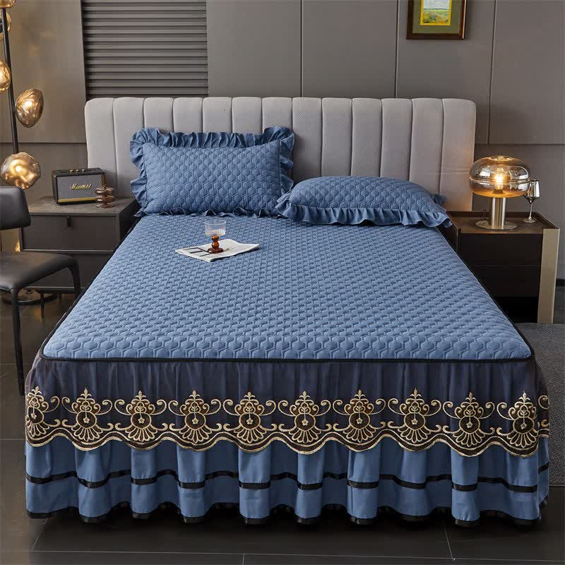 Lenzuolo trapuntato Ownkoti con gonna da letto rimovibile - Blu reale - 2 federe - 48cm x 74cm - image 6