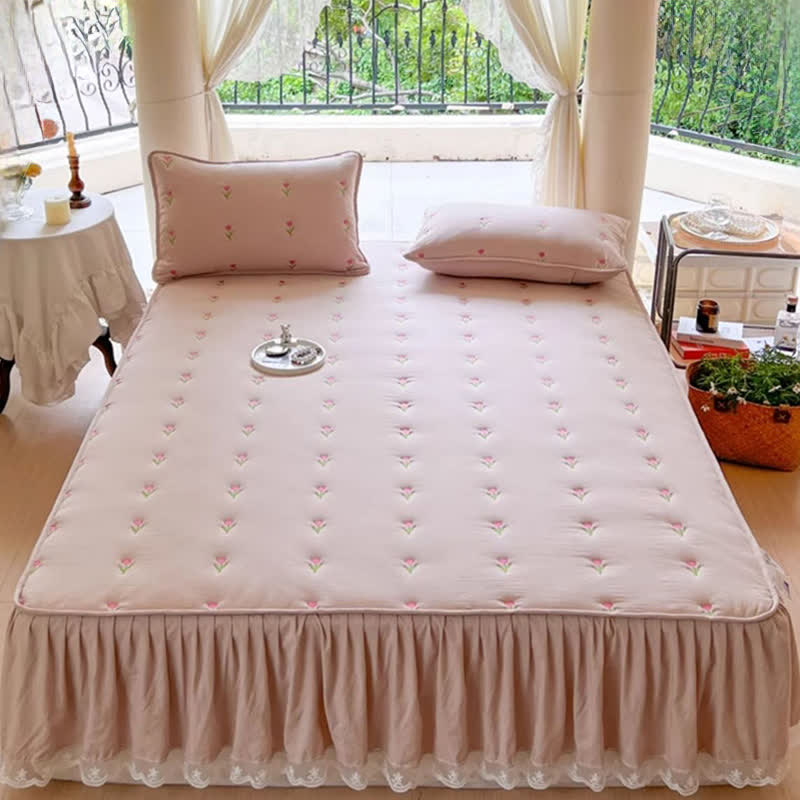 Gonna da letto ricamata con motivo tulipano Ownkoti - image 1