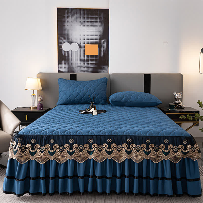 Lenzuolo con gonna da letto trapuntata in pizzo a forma di cuore Ownkoti - image 1