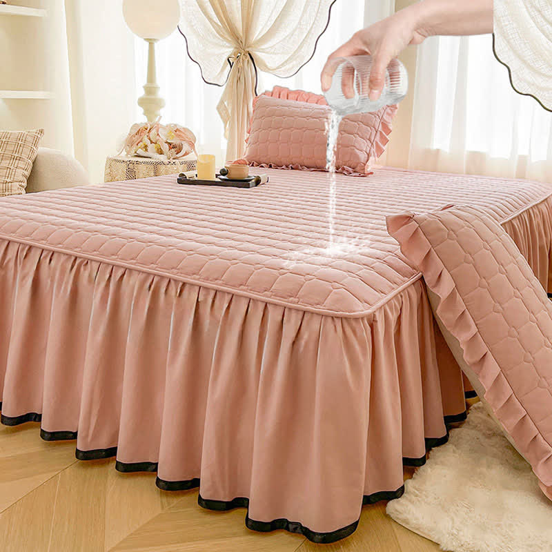 Lenzuolo con gonna trapuntata a quadri Ownkoti - Rosa - Gonna letto con 2 federe - Matrimoniale Grande - image 10