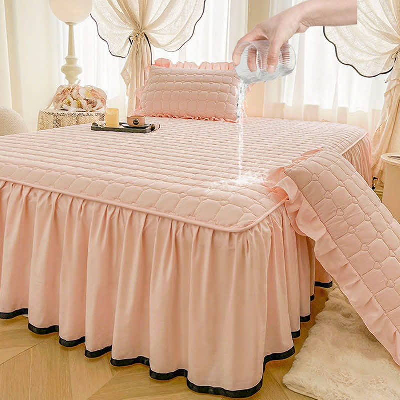 Lenzuolo con gonna trapuntata a quadri Ownkoti - Rosa chiaro - Gonna letto con 2 federe - Matrimoniale Grande - image 7