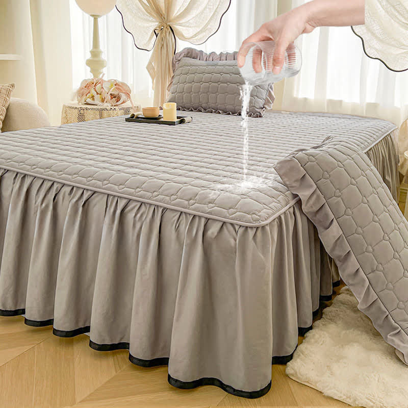 Lenzuolo con gonna trapuntata a quadri Ownkoti - Grigio chiaro - Gonna letto con 2 federe - Matrimoniale Grande - image 8