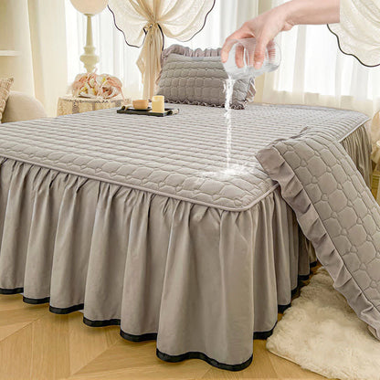 Lenzuolo con gonna trapuntata a quadri Ownkoti - Grigio chiaro - Gonna letto con 2 federe - Matrimoniale Grande - image 8