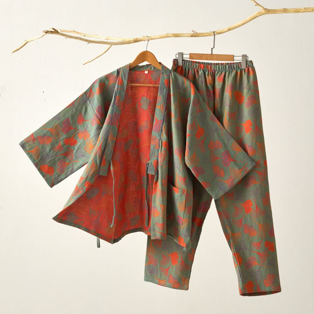 Completo da salotto in kimono di garza di cotone Ginkgo - Verde - XL - image 21