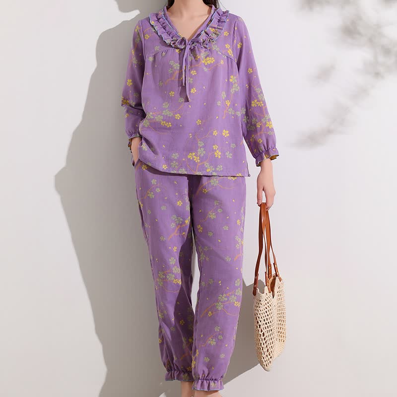 Completo da notte in cotone con volant e jacquard floreale Ownkoti - 4XL - image 1