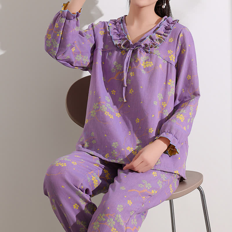 Completo da notte in cotone con volant e jacquard floreale Ownkoti - image 0