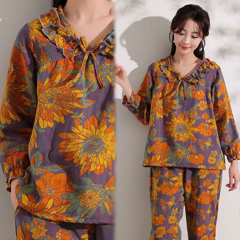 Ownkoti Chrysanthemum Jacquard Ruffled Cotton Loungewear - image 2