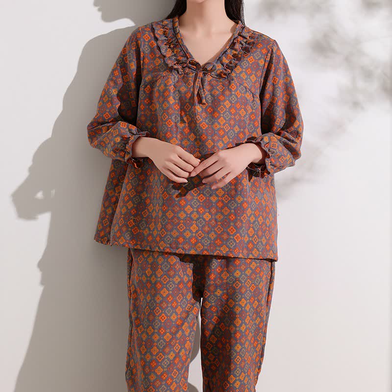 Completo da casa in cotone con volant e jacquard geometrico Ownkoti - image 0