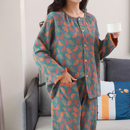 Completo da notte in cotone jacquard con foglie di ginkgo Ownkoti - image 2