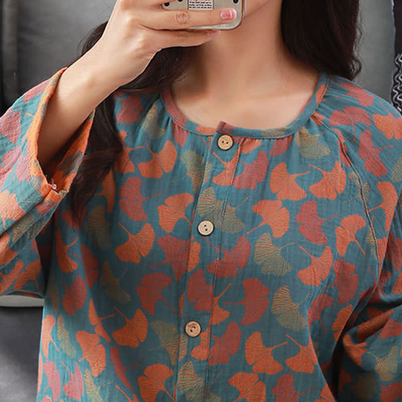 Completo da notte in cotone jacquard con foglie di ginkgo Ownkoti - image 5