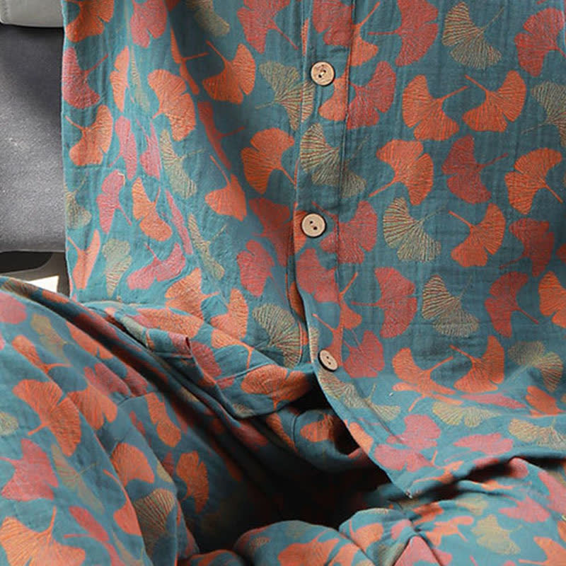 Completo da notte in cotone jacquard con foglie di ginkgo Ownkoti - image 4