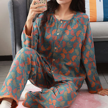 Completo da notte in cotone jacquard con foglie di ginkgo Ownkoti - image 0