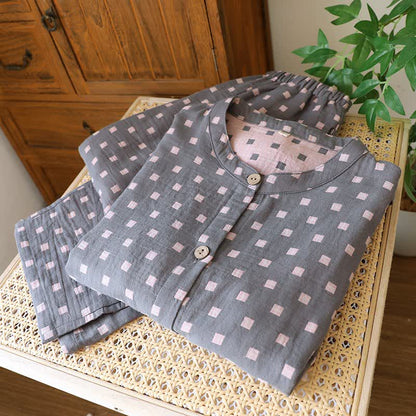 Ownkoti Grid Cotton Garze Maniche Lunghe Loungewear - image 5
