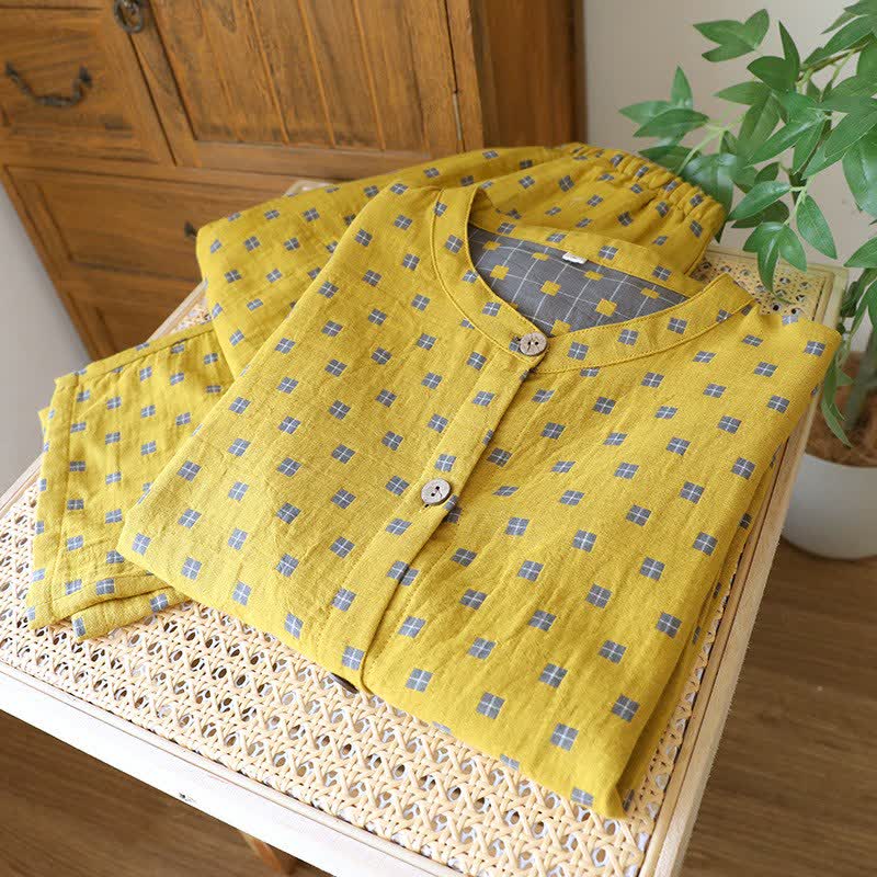 Ownkoti Grid Cotton Garze Maniche Lunghe Loungewear - image 1