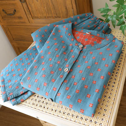 Ownkoti Grid Cotton Garze Maniche Lunghe Loungewear - image 3