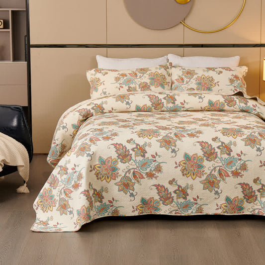 Set copriletto trapuntato in cotone naturale con motivo Paisley Ownkoti (3 pezzi) - Matrimoniale Grande - image 0