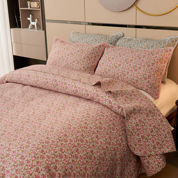Set copriletto trapuntato floreale in cotone Ownkoti (3 pezzi) - Rosa - Matrimoniale Grande - image 0