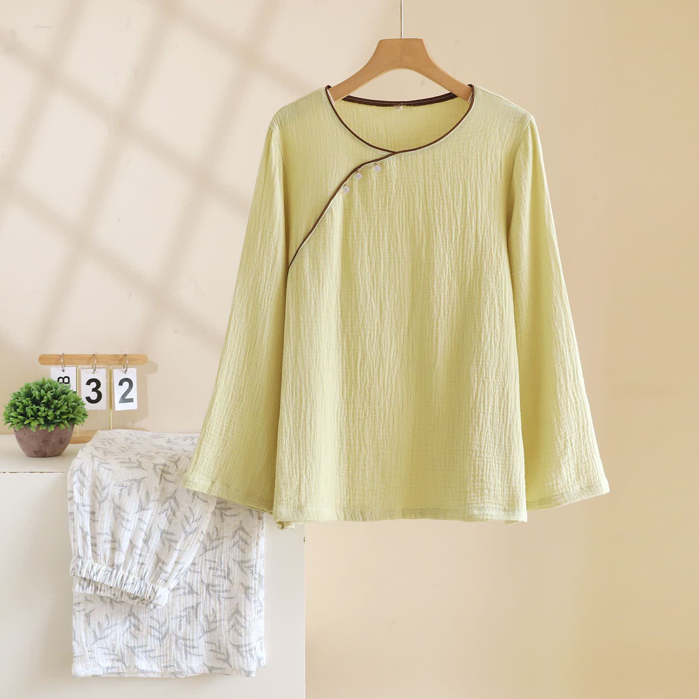 Loungewear in cotone con foglie di ispirazione orientale Ownkoti - Verde - XL - image 3