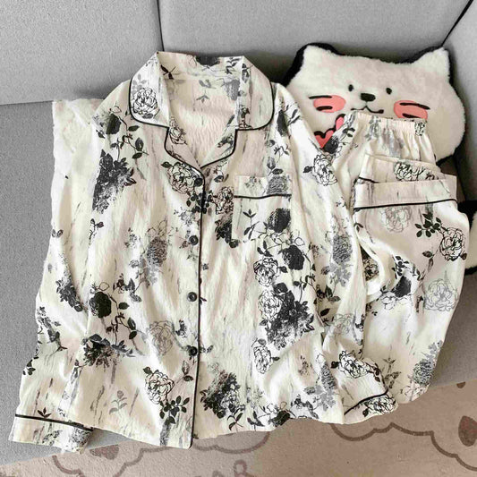 Completo da notte con stampa di rose in stile inchiostro Ownkoti - 2XL - image 0