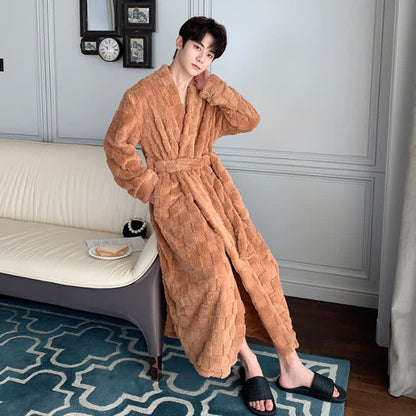 Accappatoio in peluche con trama a griglia tinta unita Ownkoti - Marrone - Uomo: 3XL - image 7