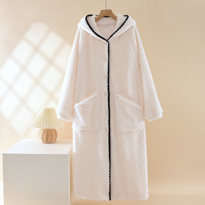 Vestaglia in peluche con cappuccio e bottoni in tinta unita Ownkoti - Beige - XL - image 2