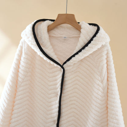 Vestaglia in peluche con cappuccio e bottoni in tinta unita Ownkoti - image 4