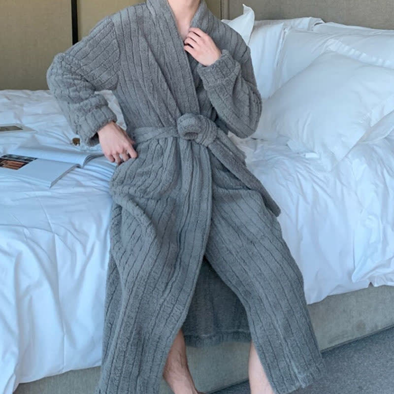 Accappatoio in peluche testurizzato a righe tinta unita Ownkoti - image 7