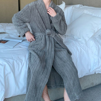 Accappatoio in peluche testurizzato a righe tinta unita Ownkoti - image 7