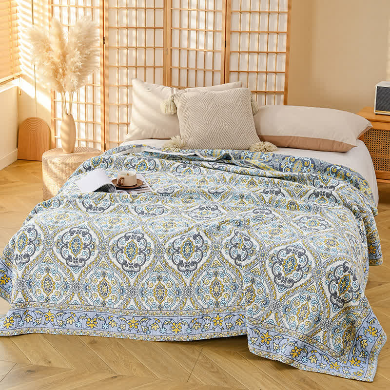 Elegante coperta in garza di cotone floreale vintage Ownkoti - Grigio - 200cm x 230cm - image 6