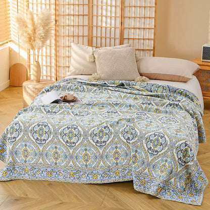 Elegante coperta in garza di cotone floreale vintage Ownkoti - Grigio - 200cm x 230cm - image 6