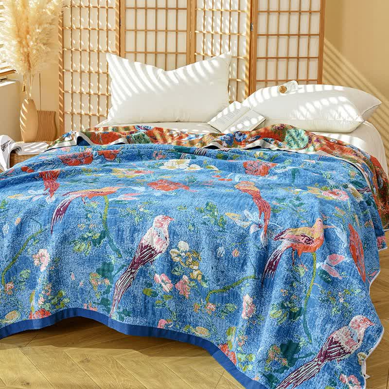 Coperta in garza di cotone con motivo floreale artistico Ownkoti - image 3