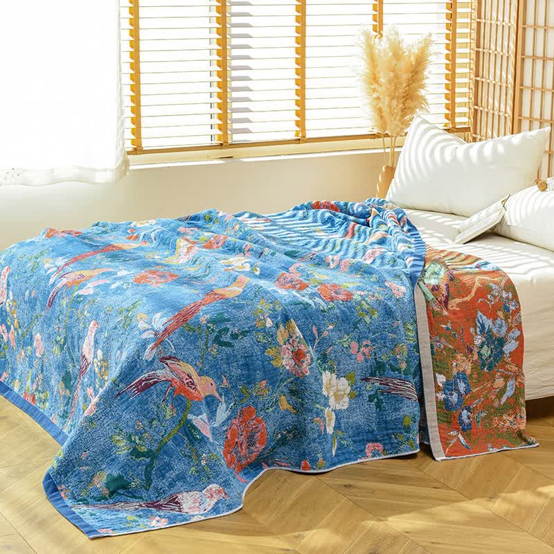 Coperta in garza di cotone con motivo floreale artistico Ownkoti - image 4