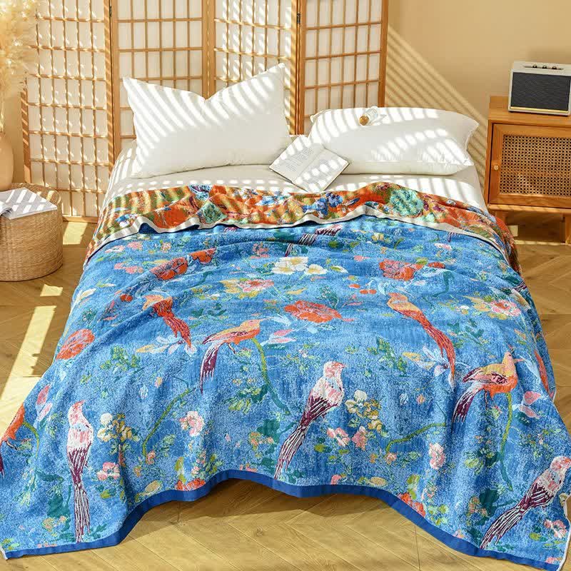 Coperta in garza di cotone con motivo floreale artistico Ownkoti - image 1