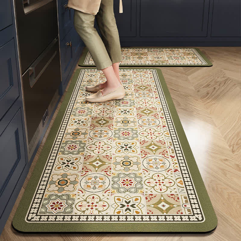 Tappeto da cucina con motivo geometrico verde retrò Ownkoti - 60cm x 90cm+60cm x 200cm - image 0