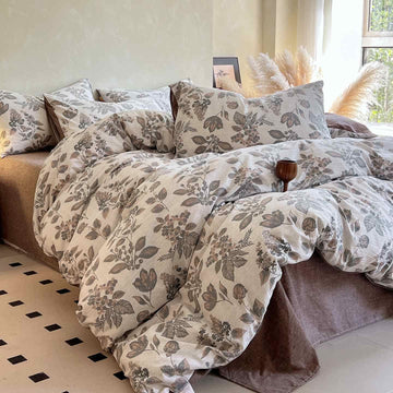 Set di biancheria da letto con stampa a foglie vintage Ownkoti (4 pezzi) - Matrimoniale Grande - image 0