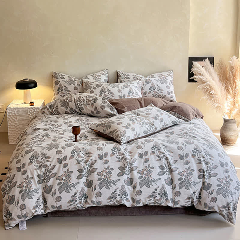 Set di biancheria da letto con stampa a foglie vintage Ownkoti (4 pezzi) - image 1