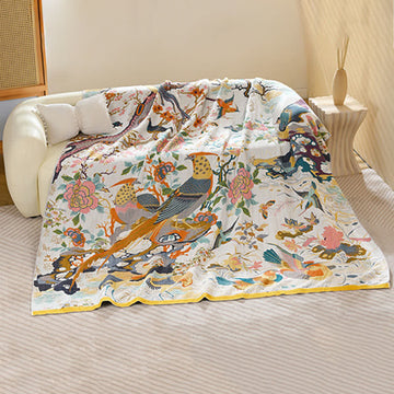 Coperta in garza di cotone con motivo floreale a uccelli di lusso Ownkoti - 230cm x 250cm - image 0