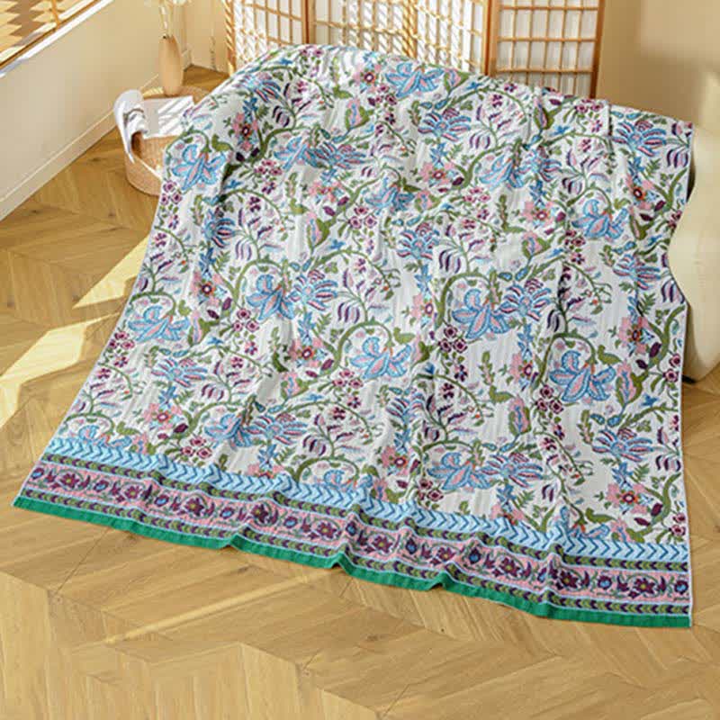 Coperta in garza di puro cotone con motivo floreale Ownkoti - Beige - 230cm x 250cm - image 0