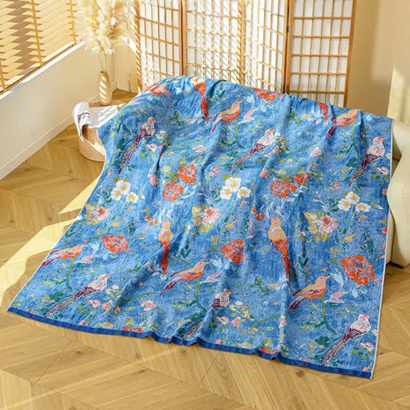Coperta in garza di cotone con motivo floreale artistico Ownkoti - 230cm x 250cm - image 0