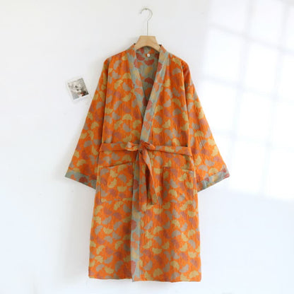 Kimono in cotone con foglie di ginkgo arancione Ownkoti - image 2