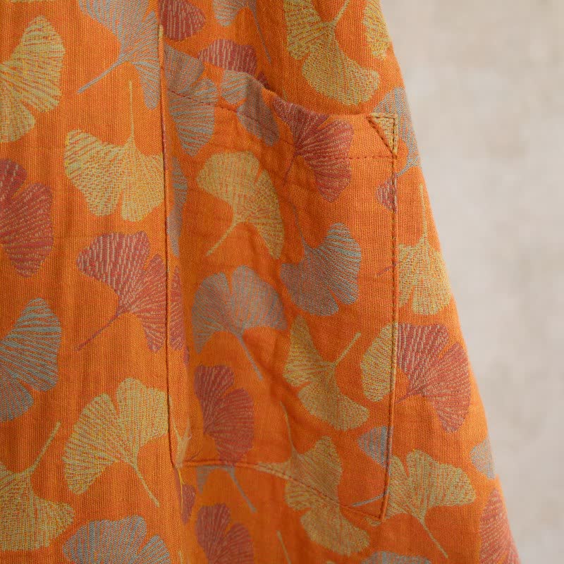 Kimono in cotone con foglie di ginkgo arancione Ownkoti - image 6