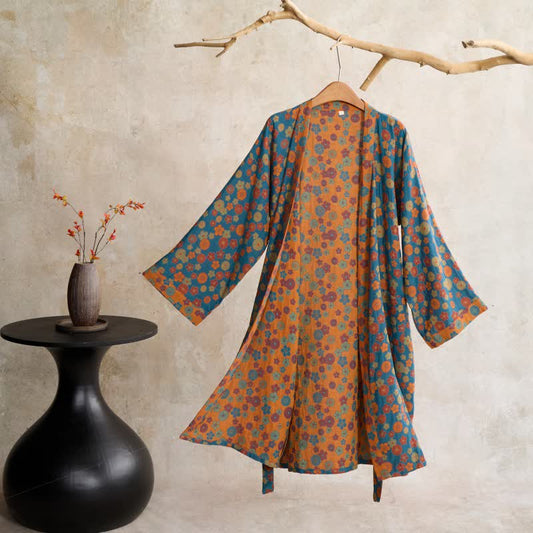 Kimono in cotone jacquard floreale vintage Ownkoti - Lago Blu - XL - image 0