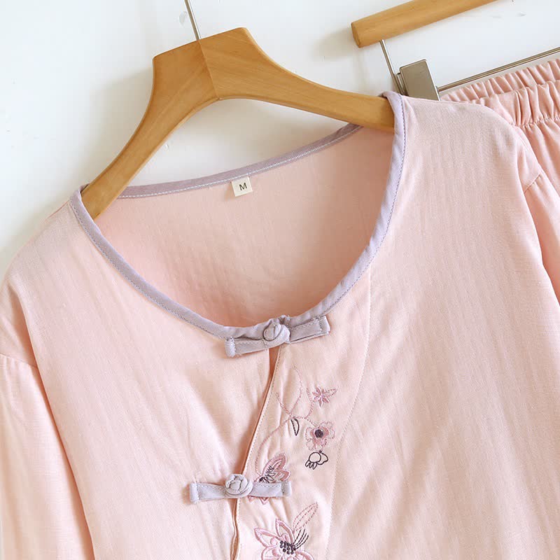 Completo da notte ricamato floreale in stile orientale Ownkoti - image 6